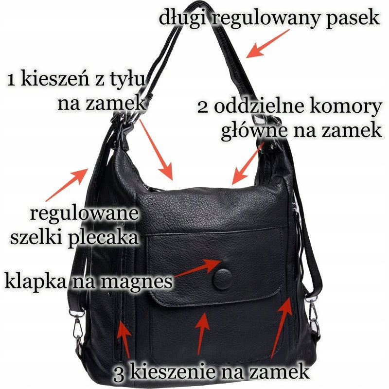 WOMEN'S BACKPACK BAG SPACIOUS WOMEN'S BAG black Manufacturer code obuwiejoanna