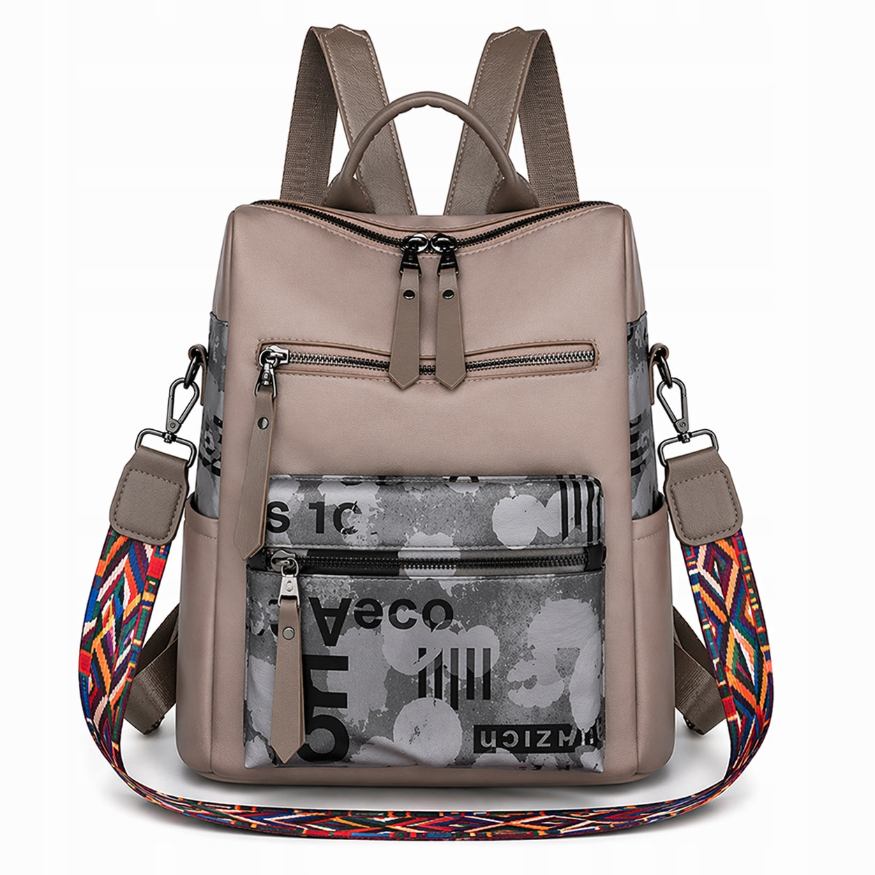 WOMEN'S BACKPACK BEIGE SMALL BACKPACK CITY SHOULDER BAG LIGHT 2IN1 Brand Imiti