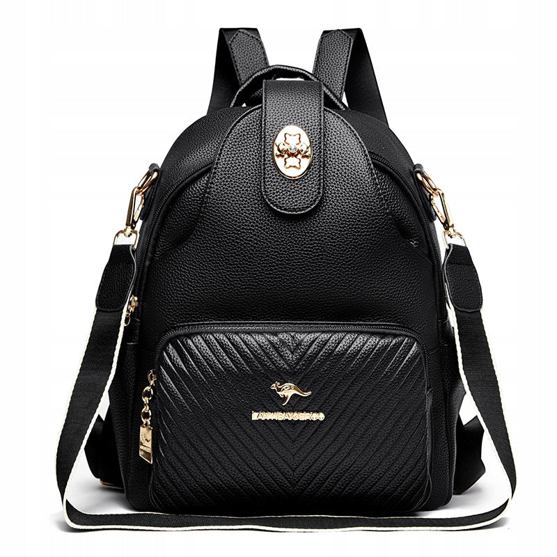 WOMEN'S BACKPACK BLACK CITY BACKPACK FOR WORK FAUX LEATHER BAG 2IN1