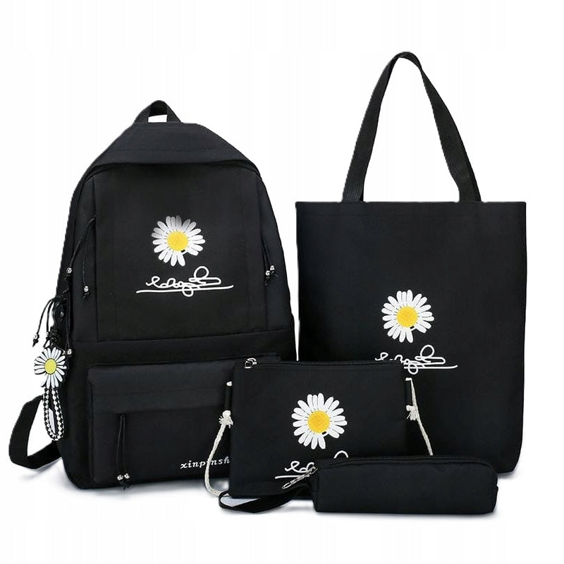 WOMEN'S BACKPACK BLACK SET 4IN1 BAG SCHOOL PENCIL CASE Brand Terra Moda
