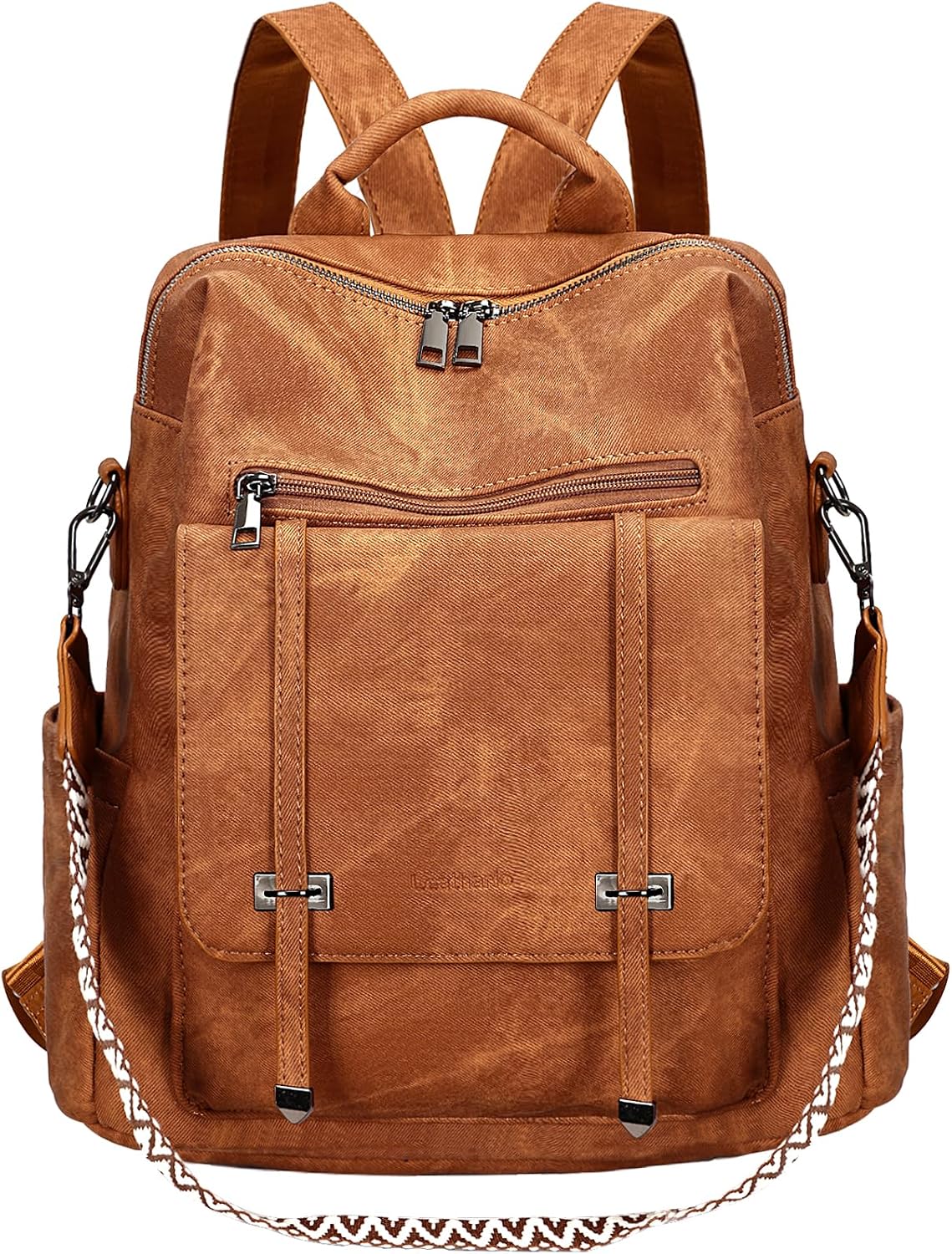 WOMEN'S BACKPACK ECO LEATHER PU BAG 3IN1 WATERPROOF ANTI-THEFT BROWN