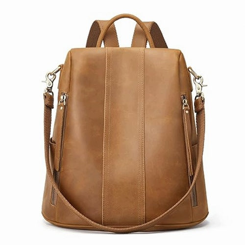 WOMEN'S BACKPACK LEATHER BROWN WITH STORAGE ANTI-THEFT FOR WOMAN