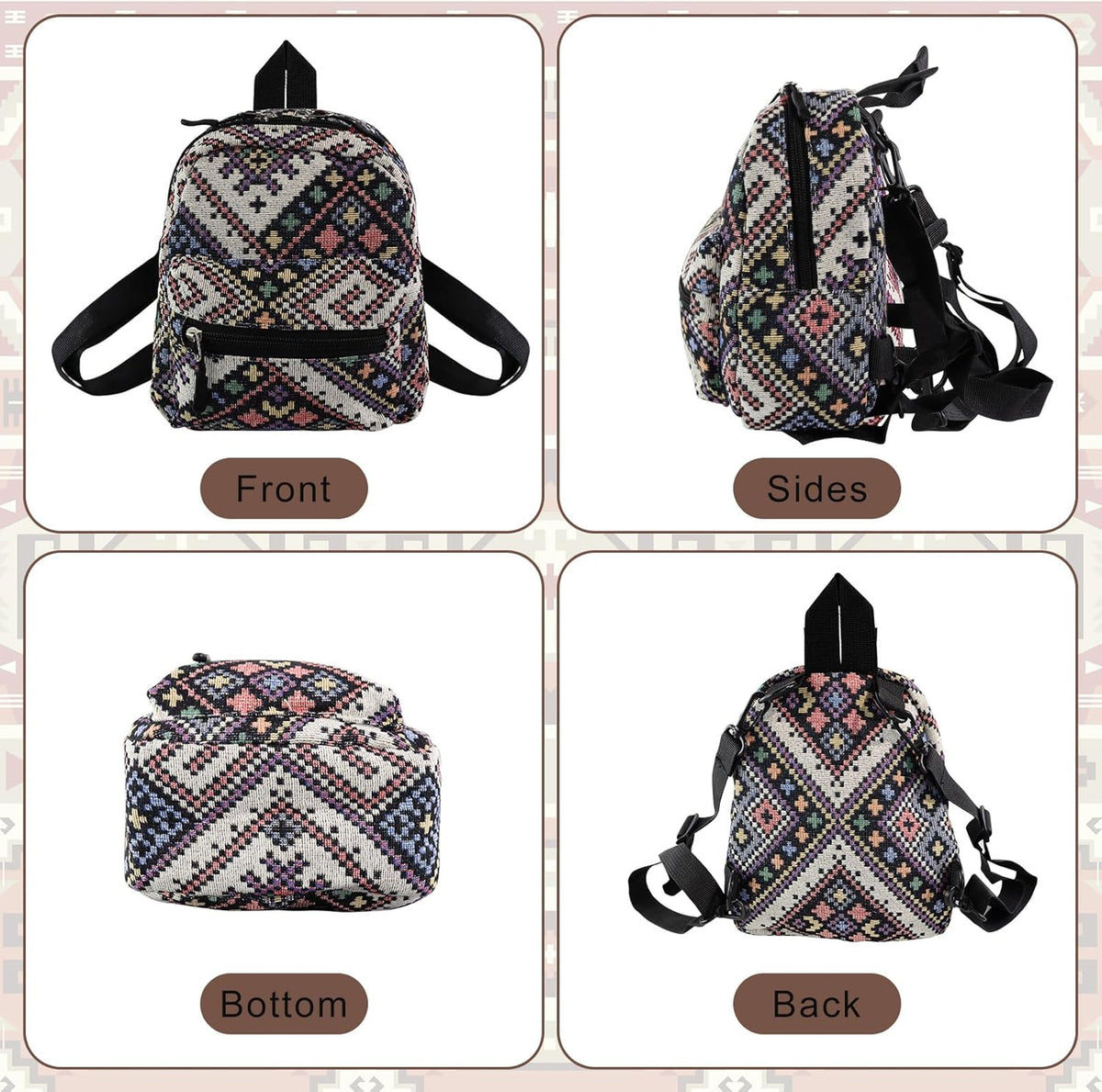 WOMEN'S BACKPACK MINI BOHO 29X17,5X8 CM BLACK WITH ZIPPER PATTERN Color black