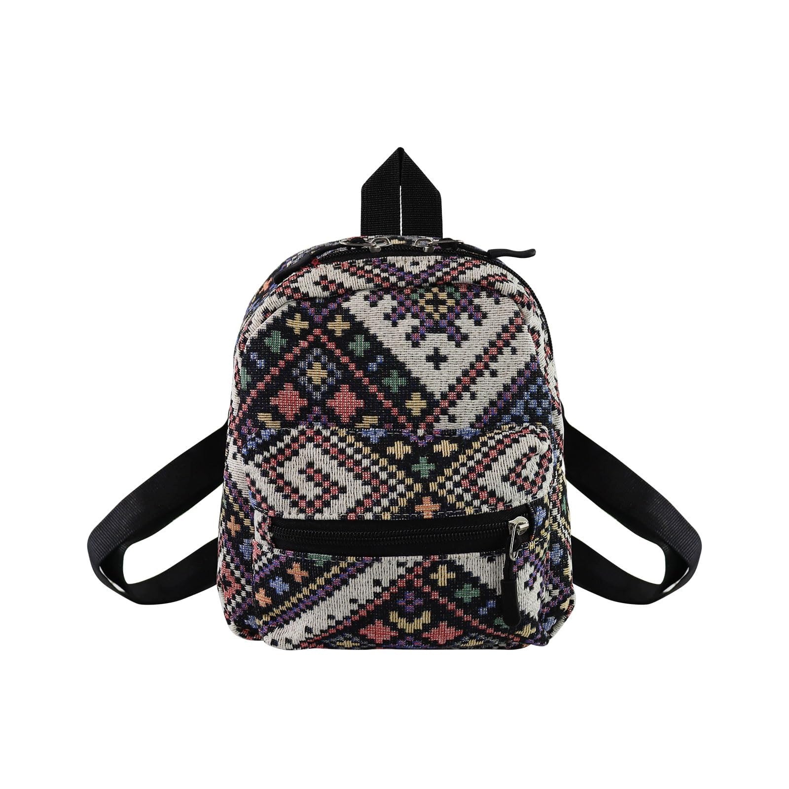 WOMEN'S BACKPACK MINI BOHO 29X17,5X8 CM BLACK WITH ZIPPER PATTERN