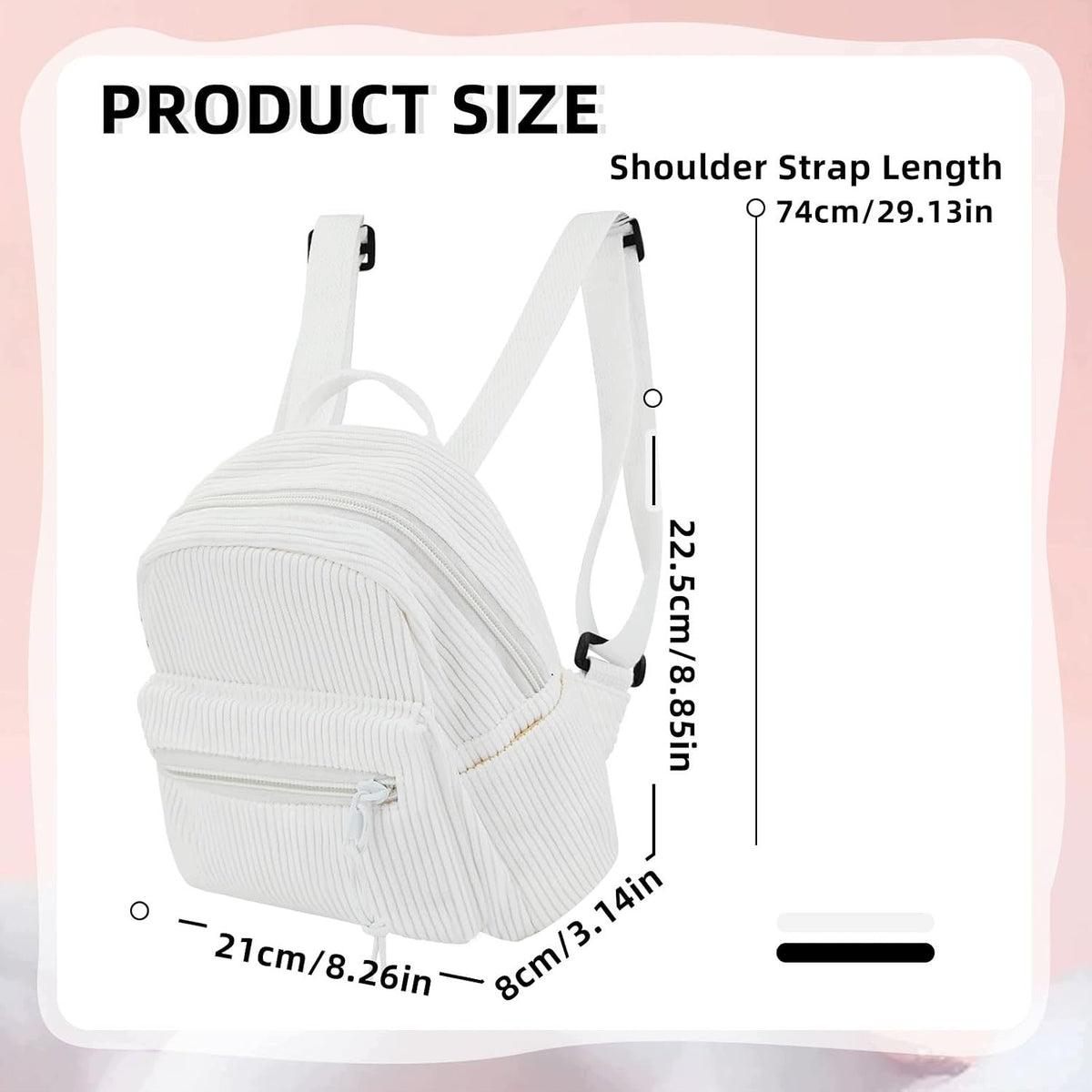 WOMEN'S BACKPACK MINI CORDUROY WHITE CASUAL FOR TRIPS Kind elegant