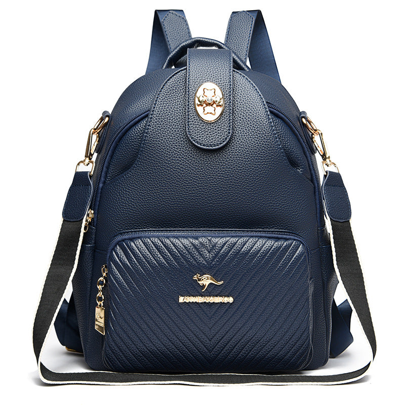 WOMEN'S BACKPACK NAVY BLUE CITY BACKPACK FOR WORK FAUX LEATHER BAG