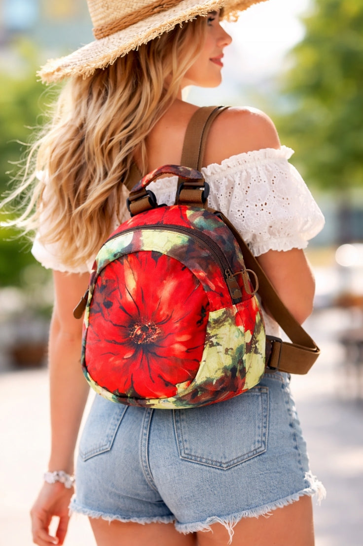 WOMEN'S BACKPACK SMALL BACKPACK WITH FLOWERS CITY SMALL BAG FOR HOLIDAYS 2IN1 Kind city
