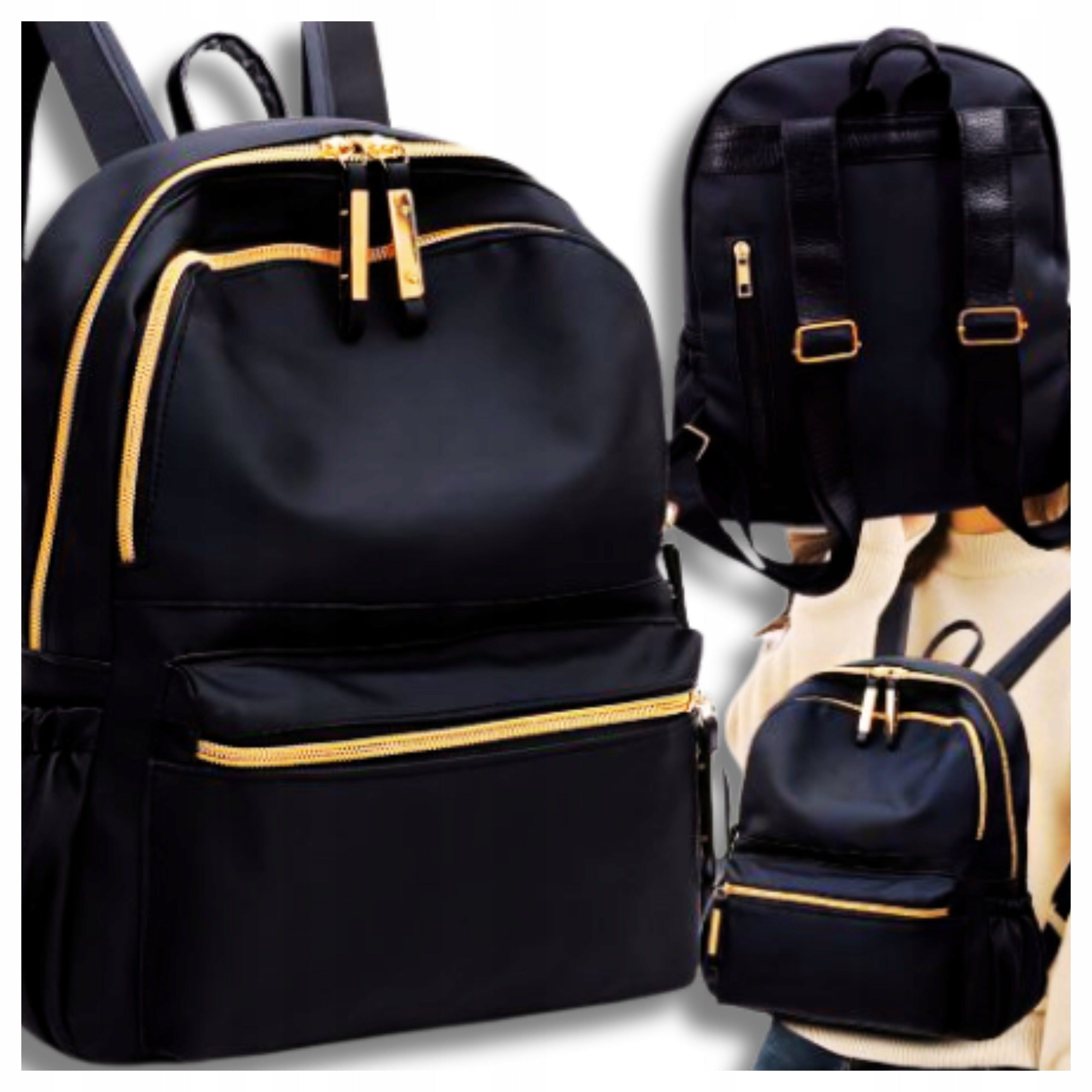 WOMEN'S BACKPACK URBAN BLACK ROOMY WOMEN'S SHOULDER BAG FOR SCHOOL WORK