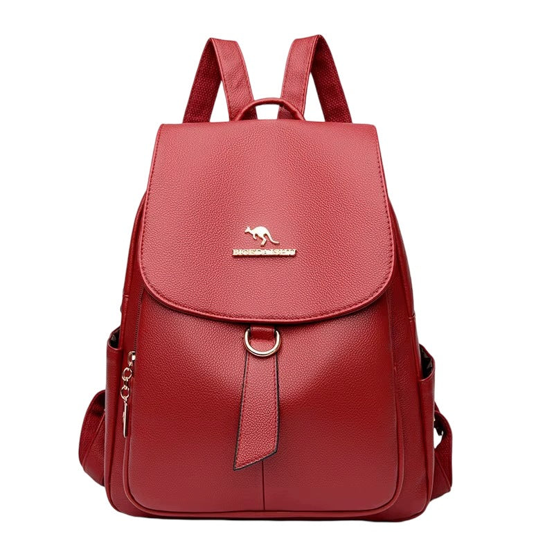 WOMEN'S BACKPACK URBAN RED STYLISH LIGHTWEIGHT FLAP AND POCKET