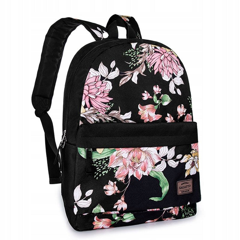 WOMEN'S BACKPACK WITH FLOWERS PINK BLACK SCHOOL FOR WORK LARGE LIGHT XL Brand no brand