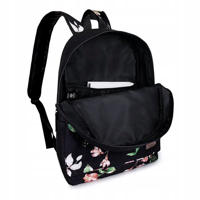 WOMEN'S BACKPACK WITH FLOWERS PINK BLACK SCHOOL FOR WORK LARGE LIGHT XL Manufacturer code 5908167990132