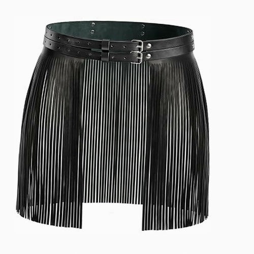WOMEN'S BELT BLACK WITH TASSELS PUNK PU LEATHER FOR WOMEN leather