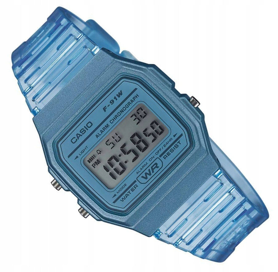WOMEN'S BLUE TRANSPARENT WATCH CASIO F-91WS -2E VINTAGE RETRO STYLE