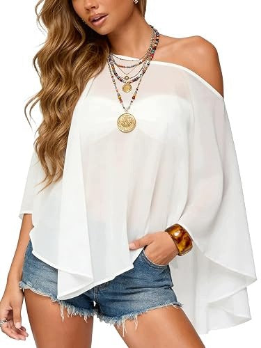 WOMEN'S CHIFFON PONCHO WITH MESH OPEN SHOULDERS ELEGANT FOR HOME Brand no brand