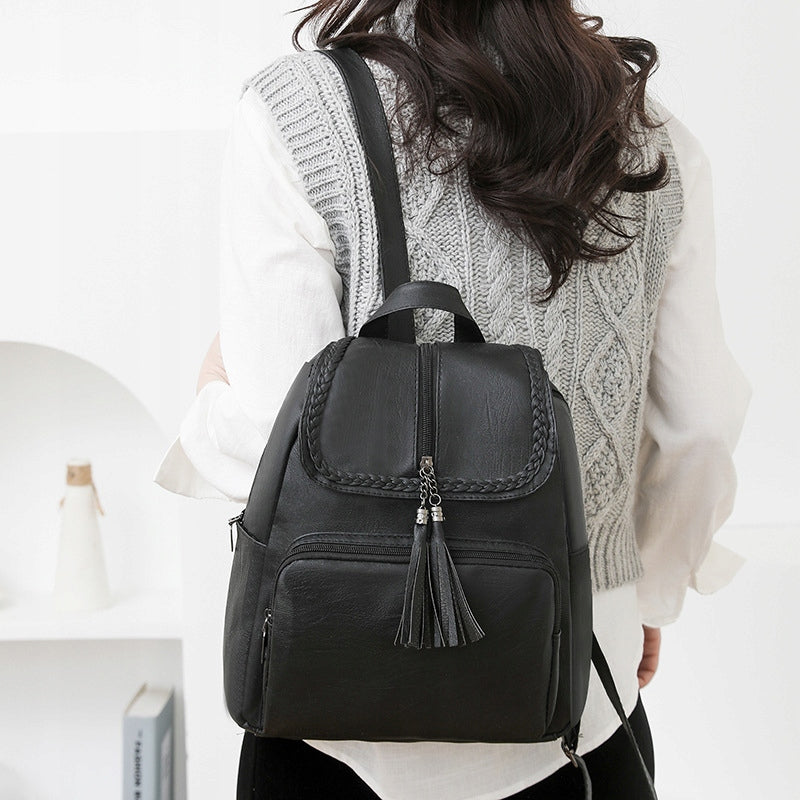 WOMEN'S CITY BACKPACK BLACK WITH POCKET LIGHTWEIGHT WITH TASSEL Brand no brand