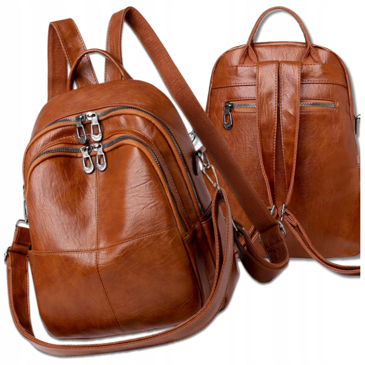 WOMEN'S CITY BACKPACK BROWN ROOMY Shoulder Strap School Bag 2in1 Packaging status original