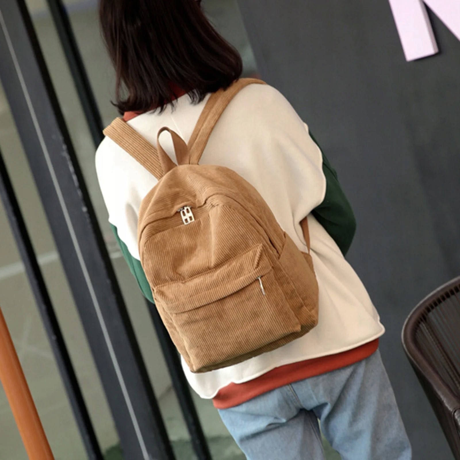 WOMEN'S CORDUROY BACKPACK SMALL ELEGANT URBAN BROWN LUGGAGE EAN (GTIN) 5906508718759