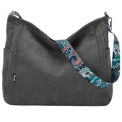 WOMEN'S CORDUROY SHOULDER BAG CROSSBODY ADJUSTABLE STRAP LARGE FOR HOME