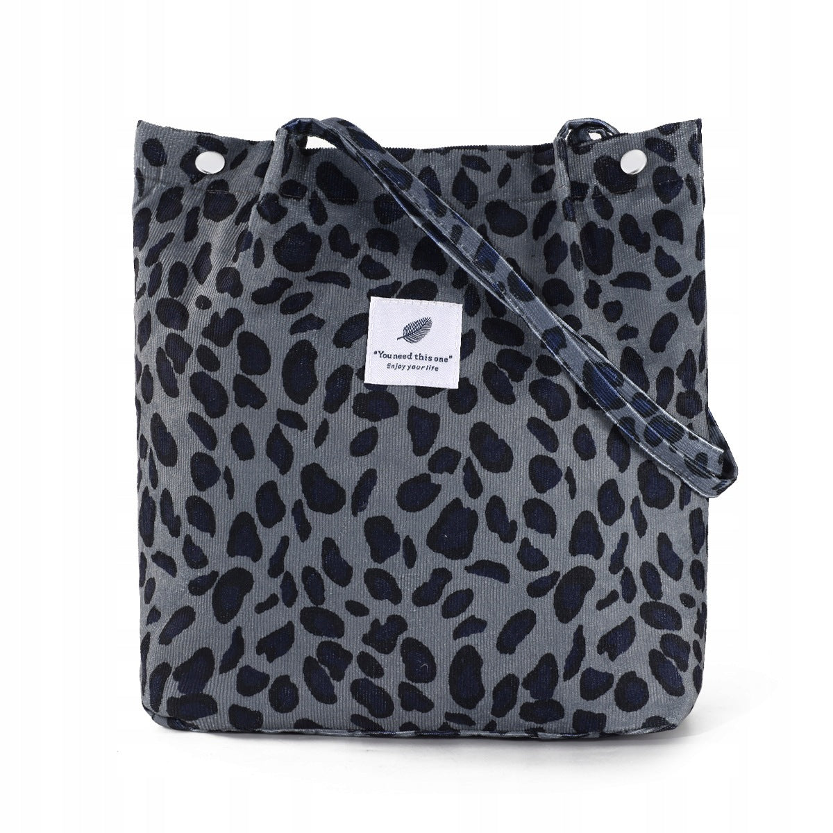 WOMEN'S CORDUROY SHOULDER BAG -LEOPARD PRINT- FOR WORK, SHOPPING, EVERYDAY