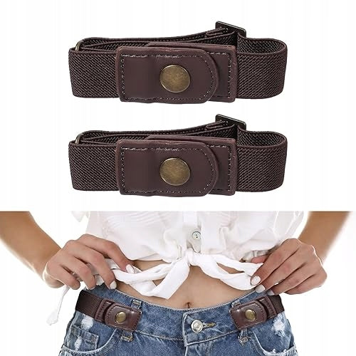 WOMEN'S ELASTIC BELT WITHOUT BUCKLE FOR JEANS PANTS BROWN UNIVERSAL