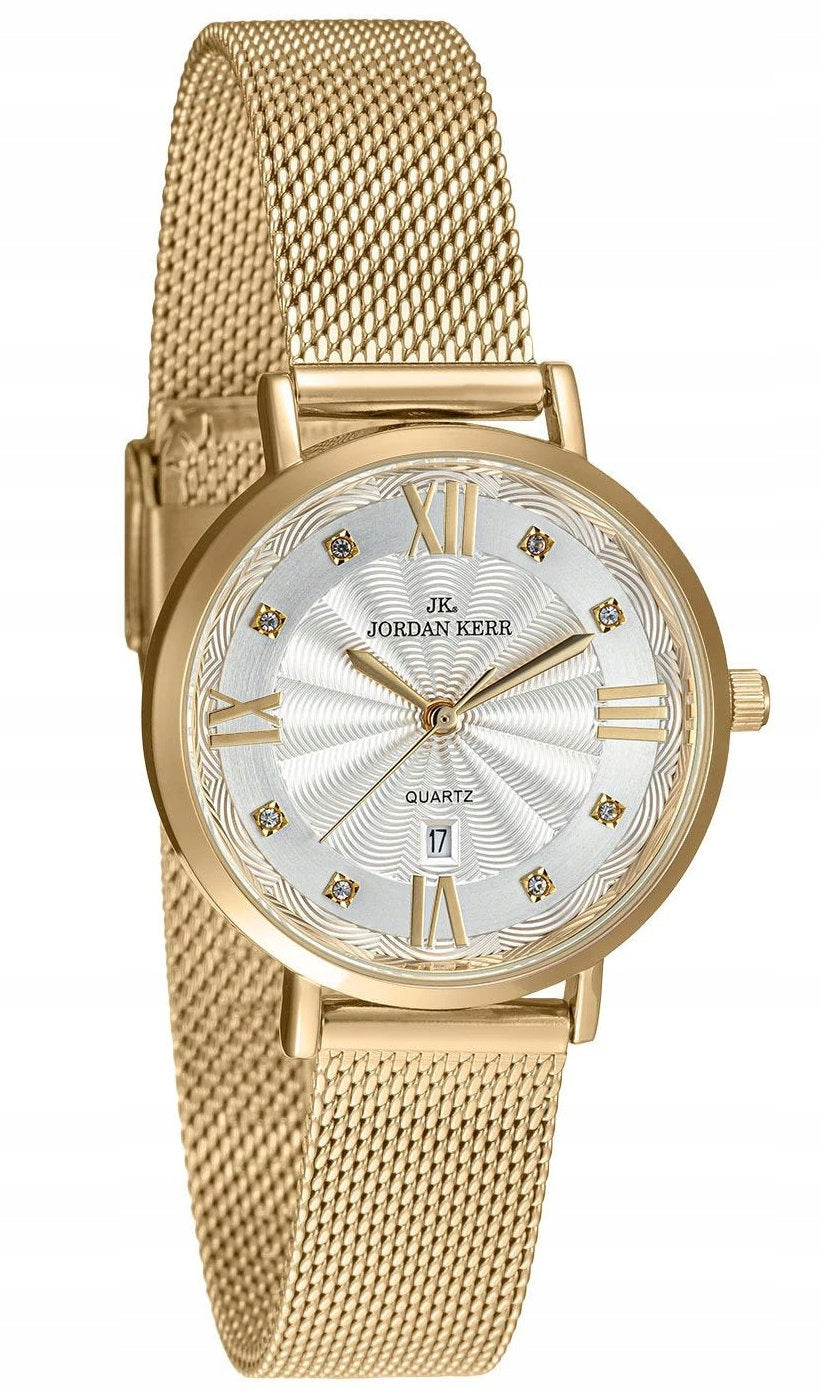 WOMEN'S ELEGANT GOLD WATCH JORDAN KERR P9006 IPG ST 32 mm RHINESTONE MESH Packaging status original
