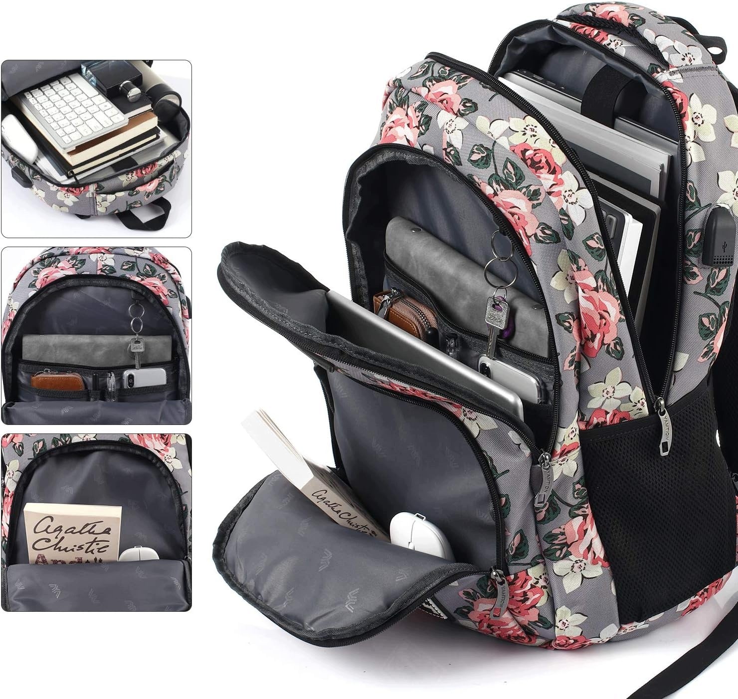 WOMEN'S FLORAL LAPTOP BACKPACK 15,6" CITY SCHOOL WITH USB Manufacturer code 5900380969384