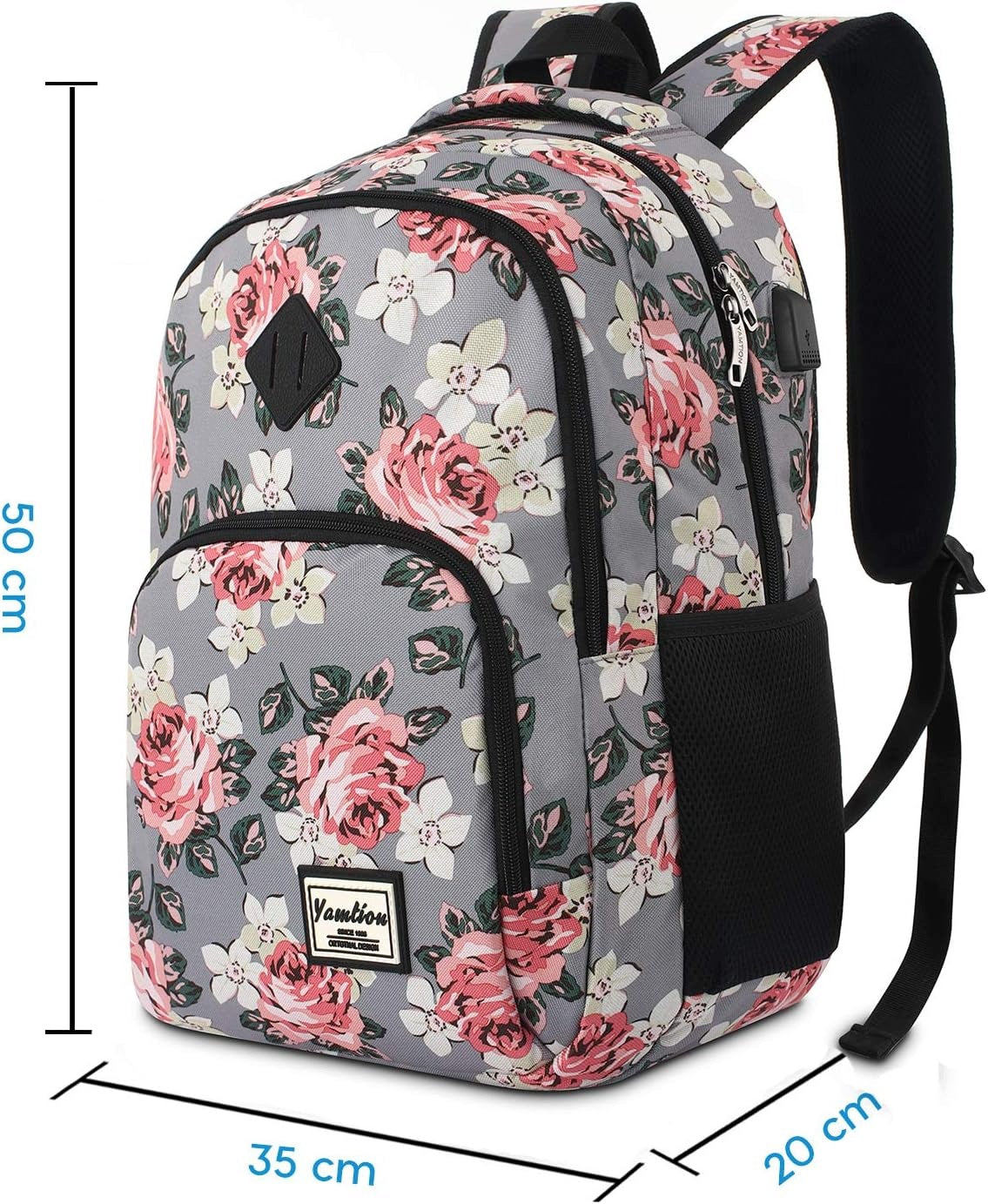 WOMEN'S FLORAL LAPTOP BACKPACK 15,6" CITY SCHOOL WITH USB Packaging status original