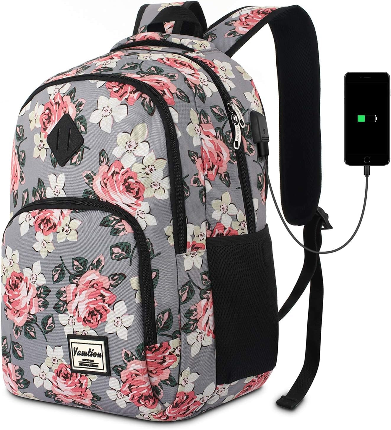 WOMEN'S FLORAL LAPTOP BACKPACK 15,6" CITY SCHOOL WITH USB