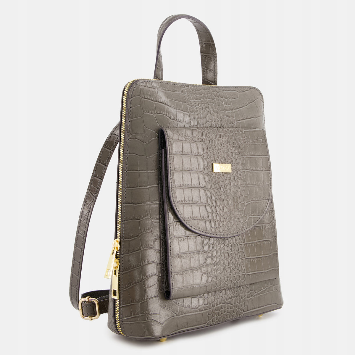 WOMEN'S GREY VENEZIA BACKPACK WITH ANIMAL MOTIF MADE OF NATURAL LEATHER Packaging status original