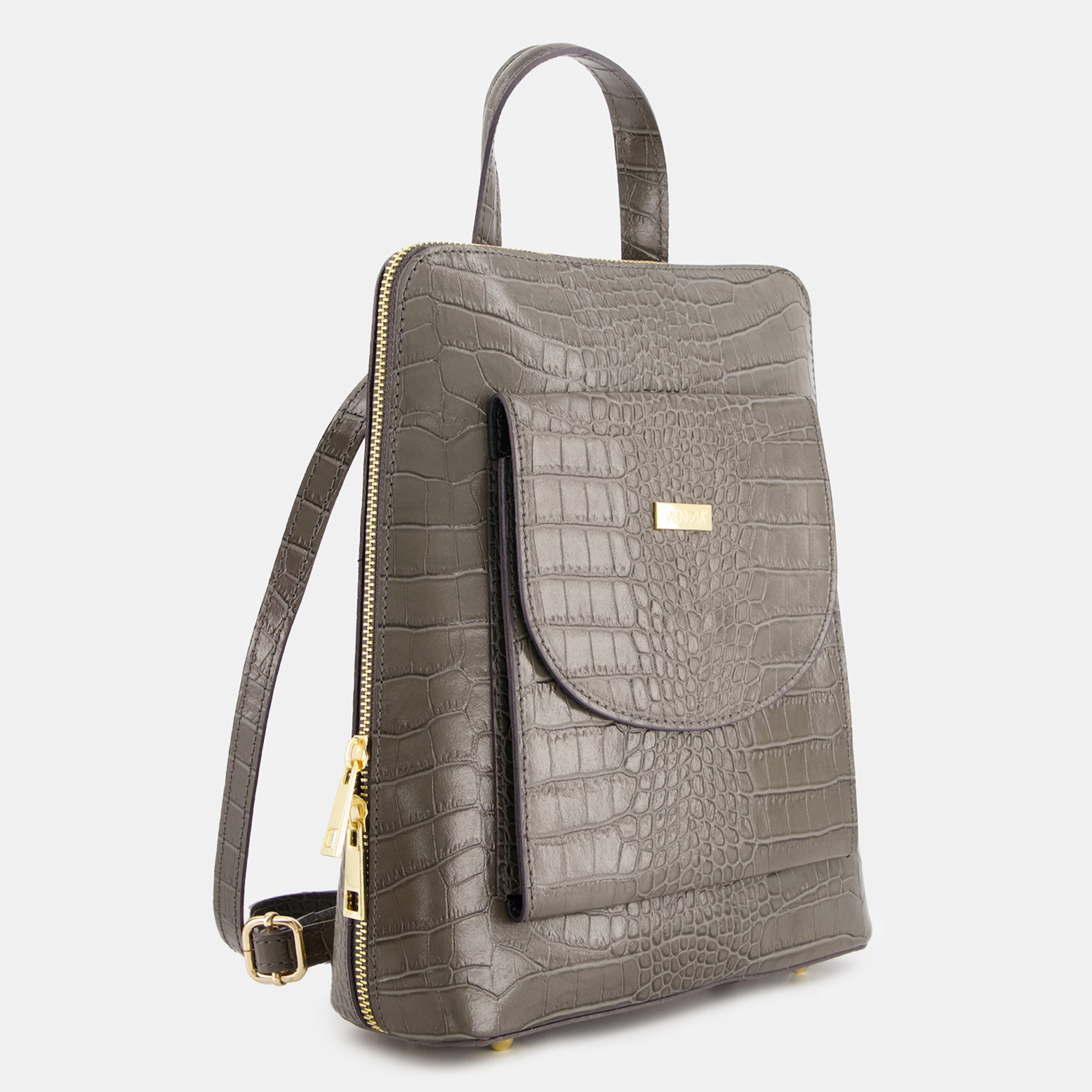 WOMEN'S GREY VENEZIA BACKPACK WITH ANIMAL MOTIF MADE OF NATURAL LEATHER Packaging status original