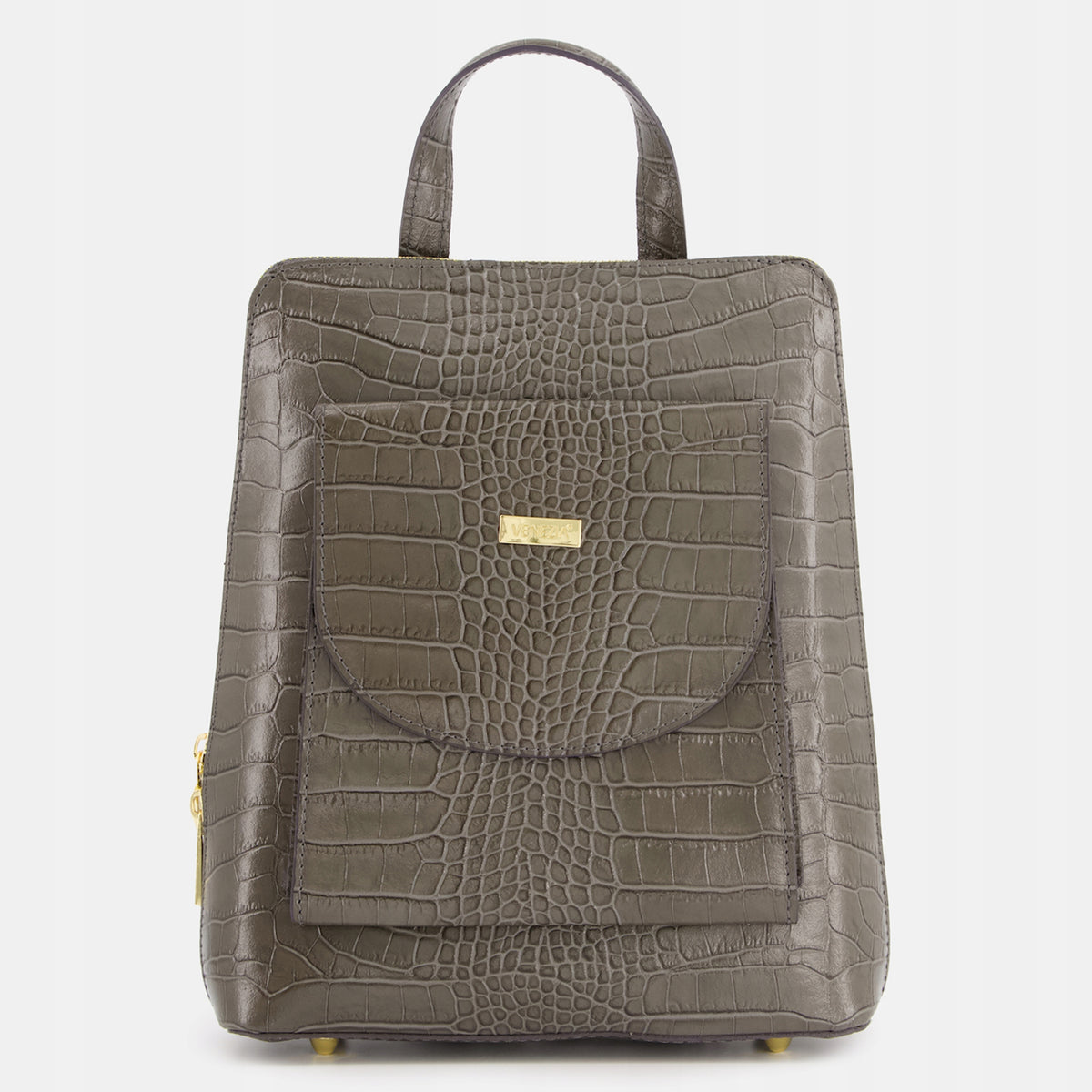 WOMEN'S GREY VENEZIA BACKPACK WITH ANIMAL MOTIF MADE OF NATURAL LEATHER