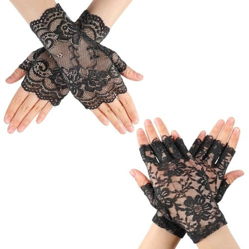 WOMEN'S LACE GLOVES FINGERLESS ELEGANT FOR WEDDING 2 PAIRS Brand no brand
