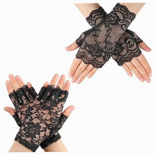 WOMEN'S LACE GLOVES FINGERLESS ELEGANT FOR WEDDING 2 PAIRS