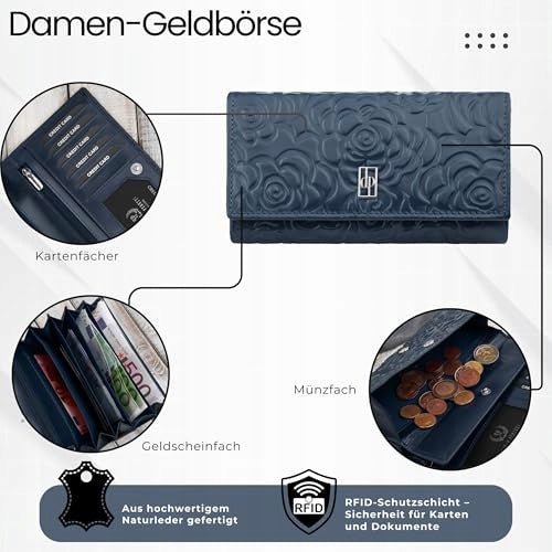 WOMEN'S LEATHER WALLET LARGE FLORAL NAVY BLUE FOR WOMEN Manufacturer code Nieoznaczona