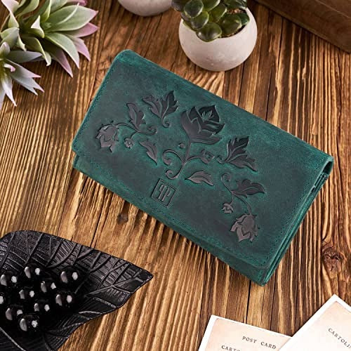 WOMEN'S LEATHER WALLET LARGE WITH PROTECTION RFID RETRO GREEN FOR WOMEN Manufacturer code SWC5908151573686
