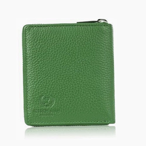 WOMEN'S LEATHER ZIPPER WALLET GREEN RFID PROTECTION FOR HER WOMEN