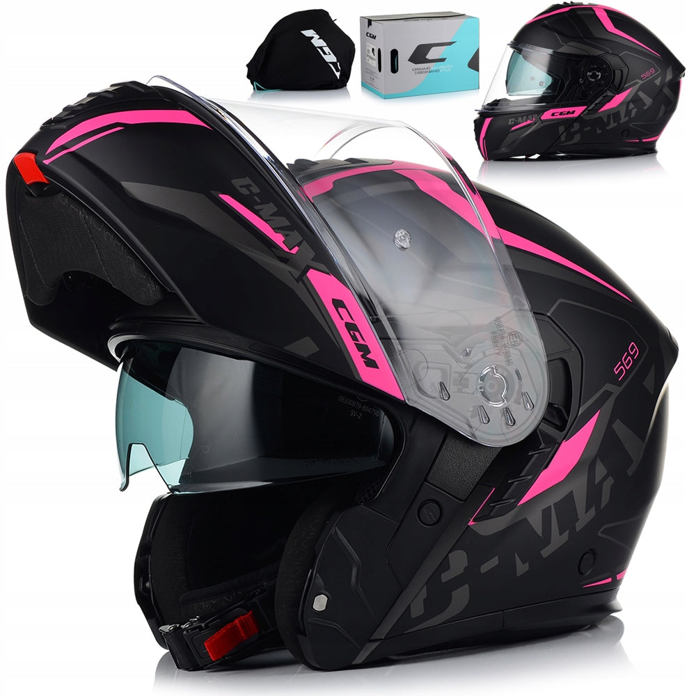 WOMEN'S MOTORCYCLE HELMET CGM 569G C-MAX JAW PINK FLIP UP + BLEND