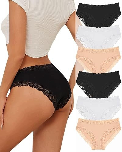 WOMEN'S PANTIES COTTON LACE BRAZILIAN HIPSTER 6 PIECES COTTON Brand no brand