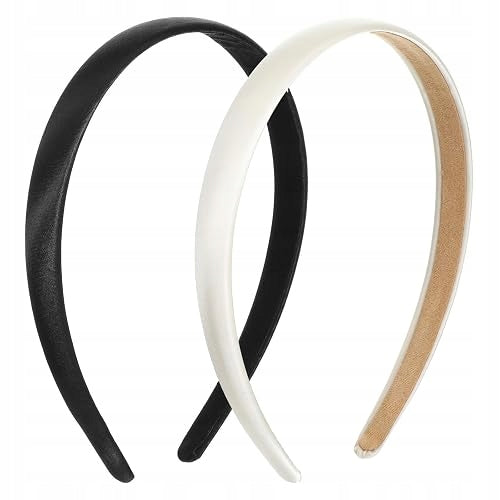 WOMEN'S SATIN HEADBAND ADJUSTABLE ELEGANT BLACK WHITE 2 PIECES