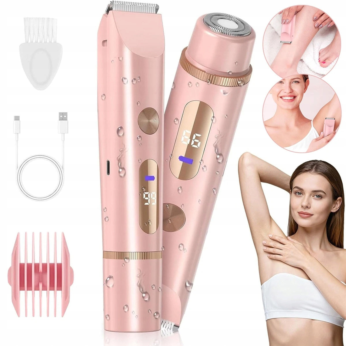 WOMEN'S SHAVER BODY EPILATOR BIKINI LEGS ARMPITS WATERPROOF USB 2IN1