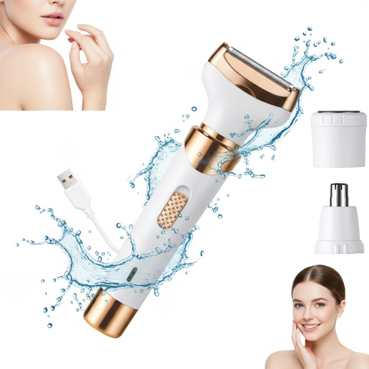 WOMEN'S SHAVER BODY EPILATOR BIKINI LEGS ARMPITS WATERPROOF USB 4IN1