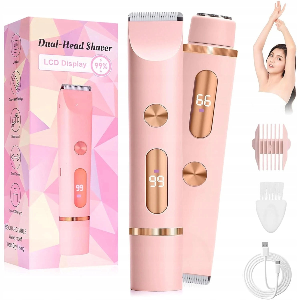 WOMEN'S SHAVER EPILATOR TRIMMER MACHINE FOR INTIMATE EYEBROWS BIKINI 2in1 Packaging status original