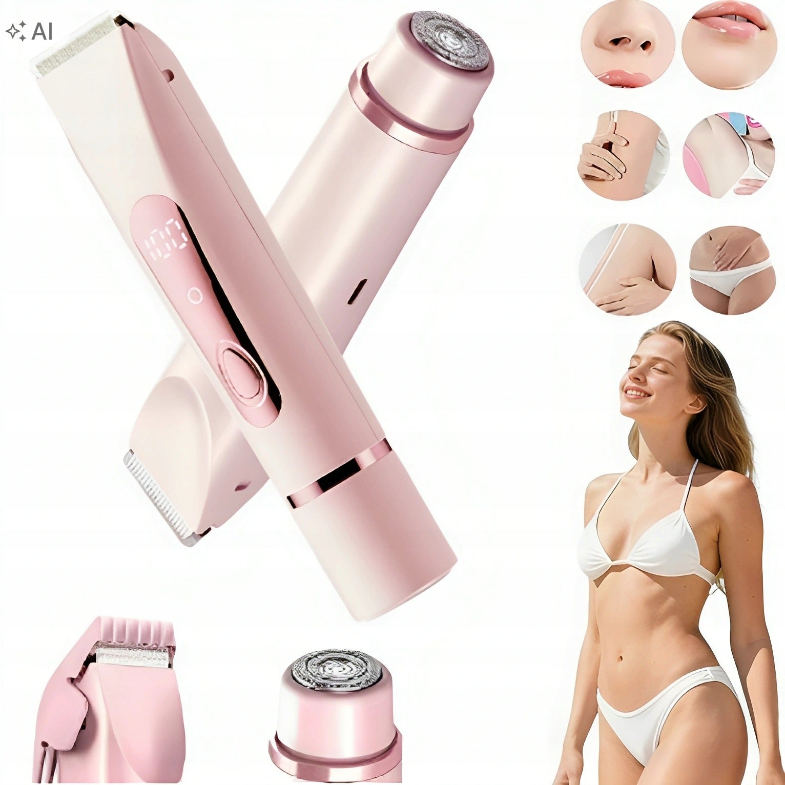 WOMEN'S SHAVER EPILATOR TRIMMER MACHINE FOR INTIMATE EYEBROWS BIKINI 2in1