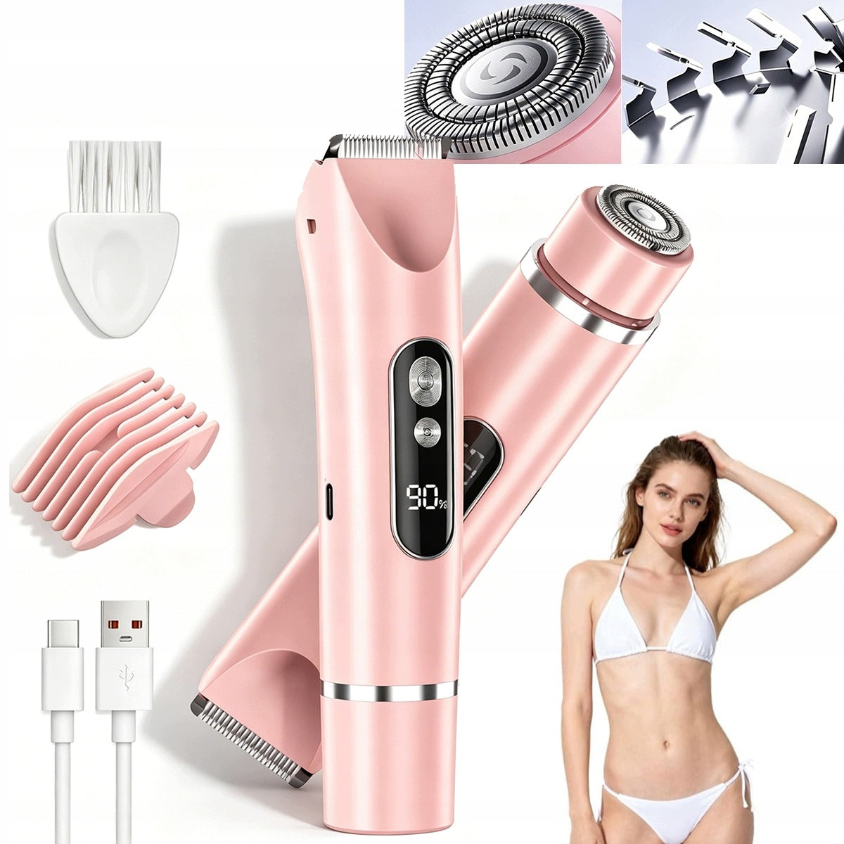 WOMEN'S SHAVER EPILATOR TRIMMER MACHINE FOR INTIMATE EYEBROWS BIKINI 2in1