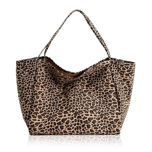 WOMEN'S SHOULDER BAG CANVAS LEOPARD PRINT 41X22X37 CM for home Brand no brand