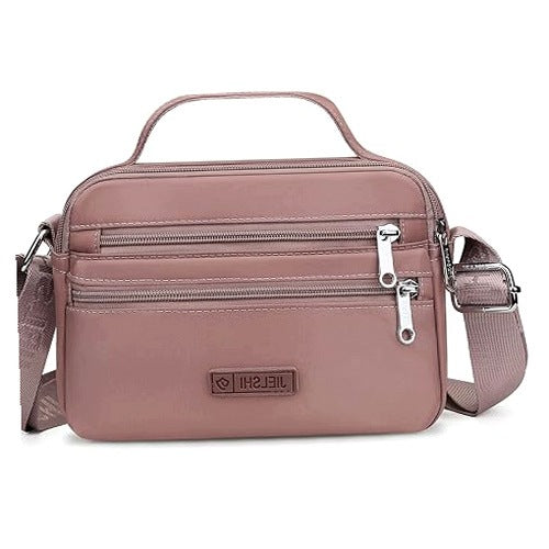 WOMEN'S SHOULDER BAG WATERPROOF NYLON MULTI-COMPARTMENT PINK
