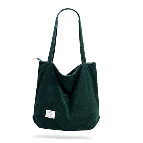 WOMEN'S SHOULDER CORDUROY BAG ROOMY DARK GREEN FOR WORKING HOME