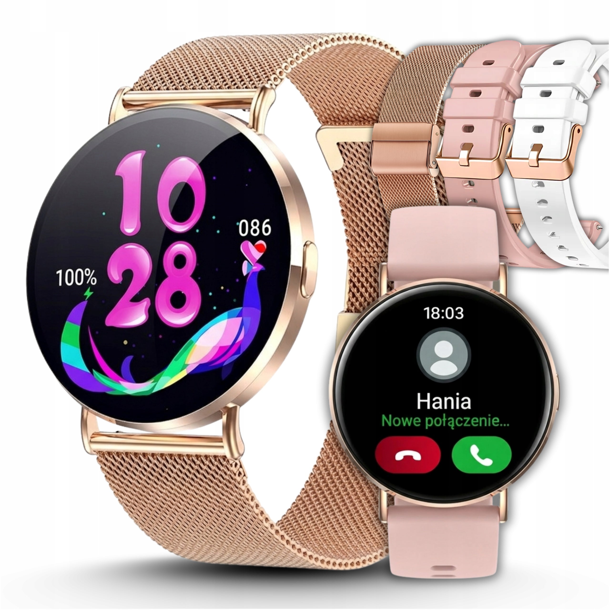WOMEN'S SMARTWATCH AMOLED 3D PRESSURE HEALTH 3D PPG TALK SPORT MENU PL