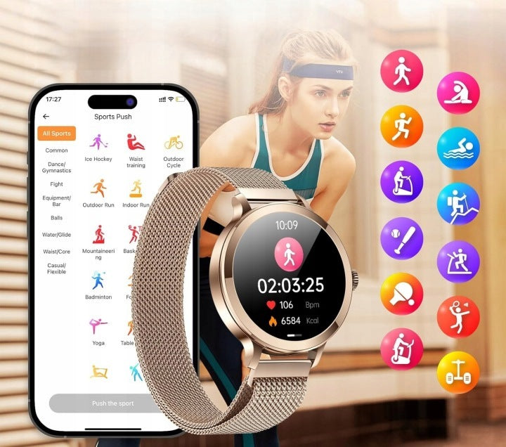 WOMEN'S SMARTWATCH AMOLED GOLD BRACELET + STRAP PINK TALK IP68 Brand no brand