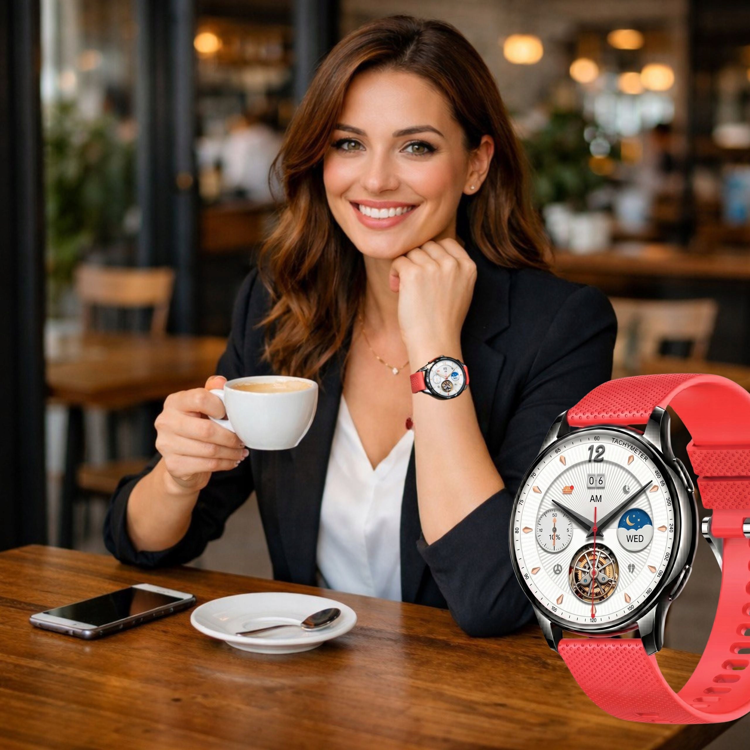 WOMEN'S SMARTWATCH BLACK - 5 STRIPES WATERPROOF MESSAGE CONVERSATIONS Packaging status original